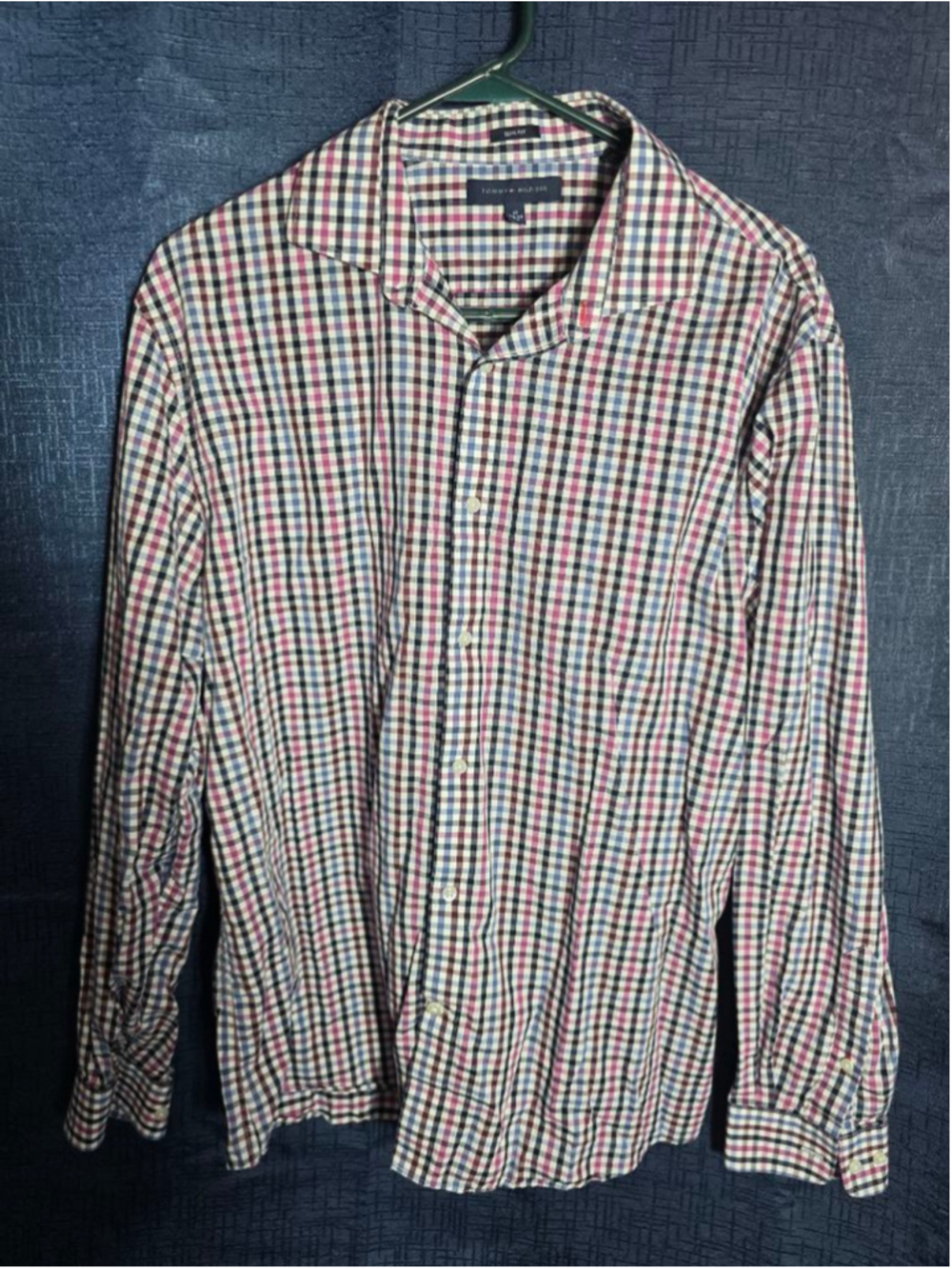 Men's Tommy Hilfiger Casual Button Down Shirt Neck 17 White Multicolor